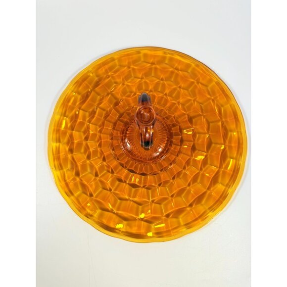 Amber Serving Tray With Handle | Indiana Colony Cubist Bube Diamond Pattern 12" - Picture 10 of 16